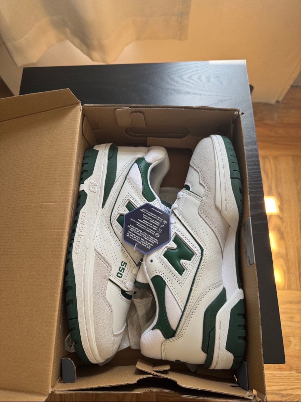 New Balance White and Green 550 Low-Top Sneakers